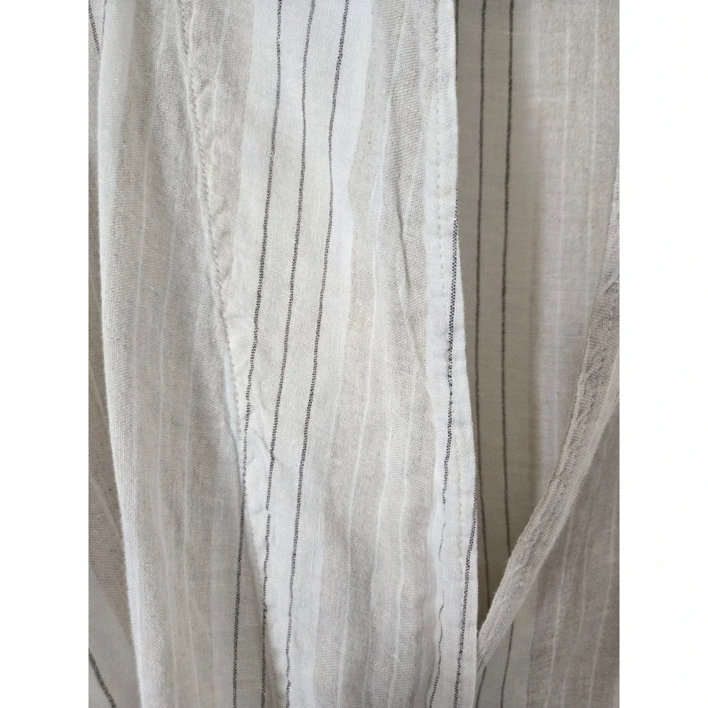 Serena & Lily Womens Striped 100% Linen Robe White Beige S/M Made in Portugal